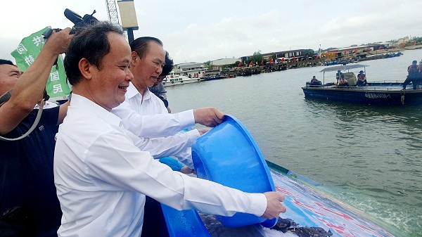 Thả giống tái tạo nguồn lợi thủy sản trong Vịnh Bắc Bộ